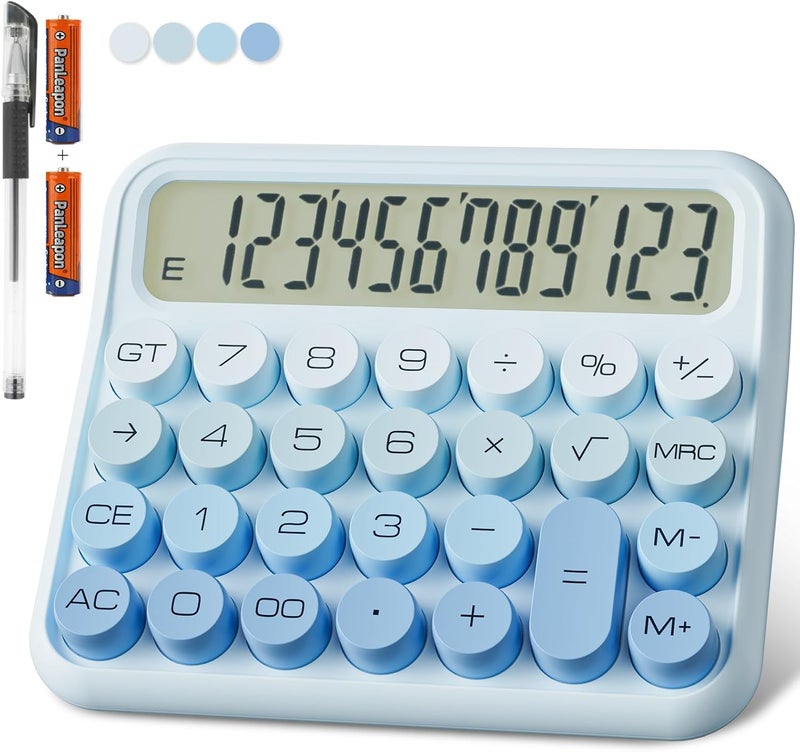 Decklit Battery Desk Calculator - 12 Digit Extra Large 5-Inch LCD Display, Big Buttons Easy to Press, 15 Tilt Screen (Ice Blue) - Image 1